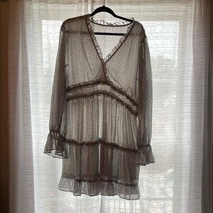 Chic Soul Black and White Babydoll Dress with Bishop Sleeves